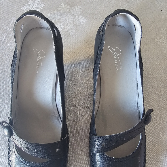 Jessica Mary Jane Heels Pumps Black Leather Pin Up Round Toe Vintage Sz 9M - Picture 13 of 16